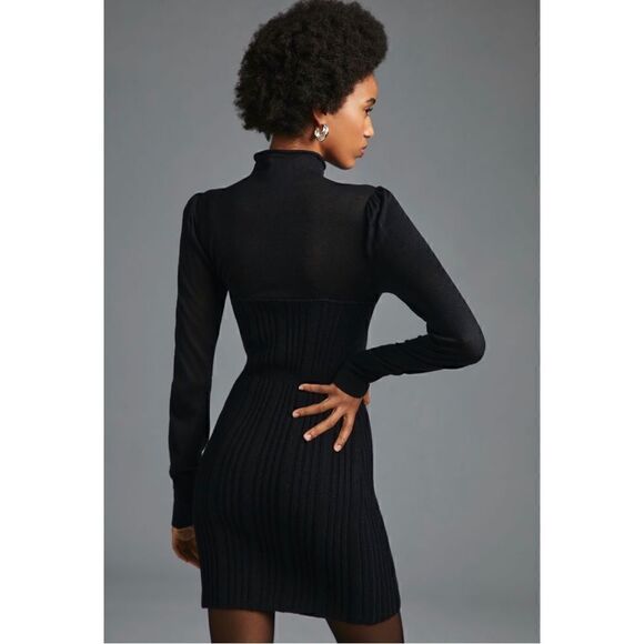 NEW By Anthropologie Turtleneck Fitted Bodycon Little Black Sweater Dress Small - Picture 2 of 4